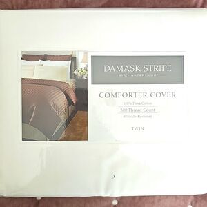 NWT Damask Stripe By Charter Club Comforter Cover, White, Size Twin